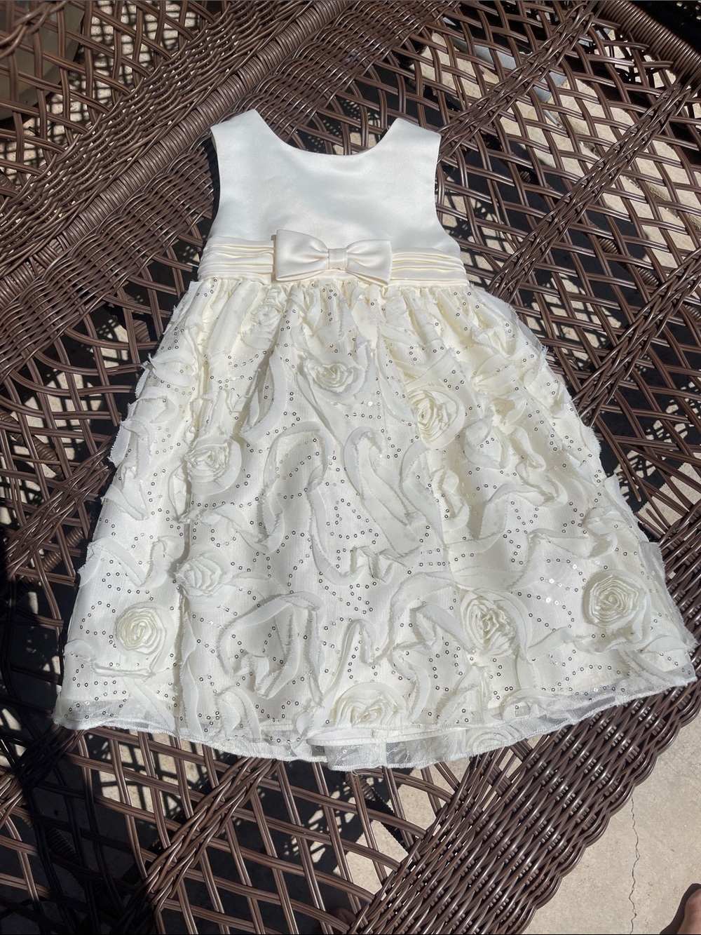American Princess Ivory Floral Rosette Party Dress with Bow